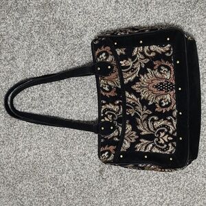Vintage Black Velvet Metallic Embroidered Shoulder Bag